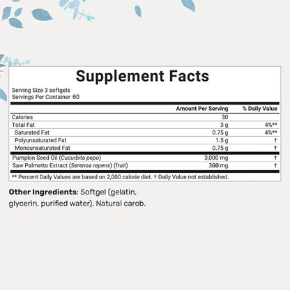CAPSULAS DE ACEITE DE SEMILLA DE CALABAZA® Promueve el crecimiento capilar y Alivia la próstata